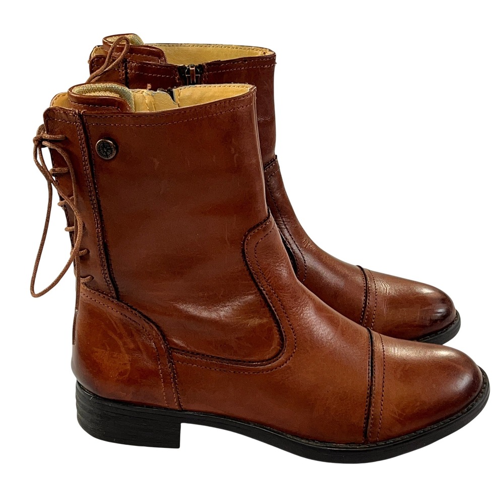 Bussola Trapani Boots Womens 37/6-6.5‎ Brown Leather Lace Up Ankle Moto Riding
